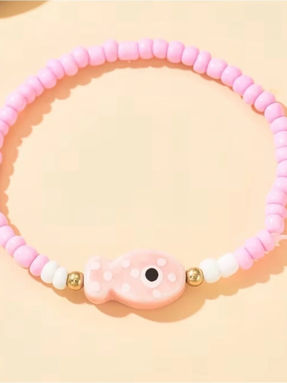 Kids Pink Fish Beaded Stretch Bracelet - Cute Pink Bead Charm